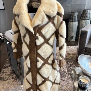 Vintage 1960s hippie BoHo knee length mink fur /suede coat small extra small